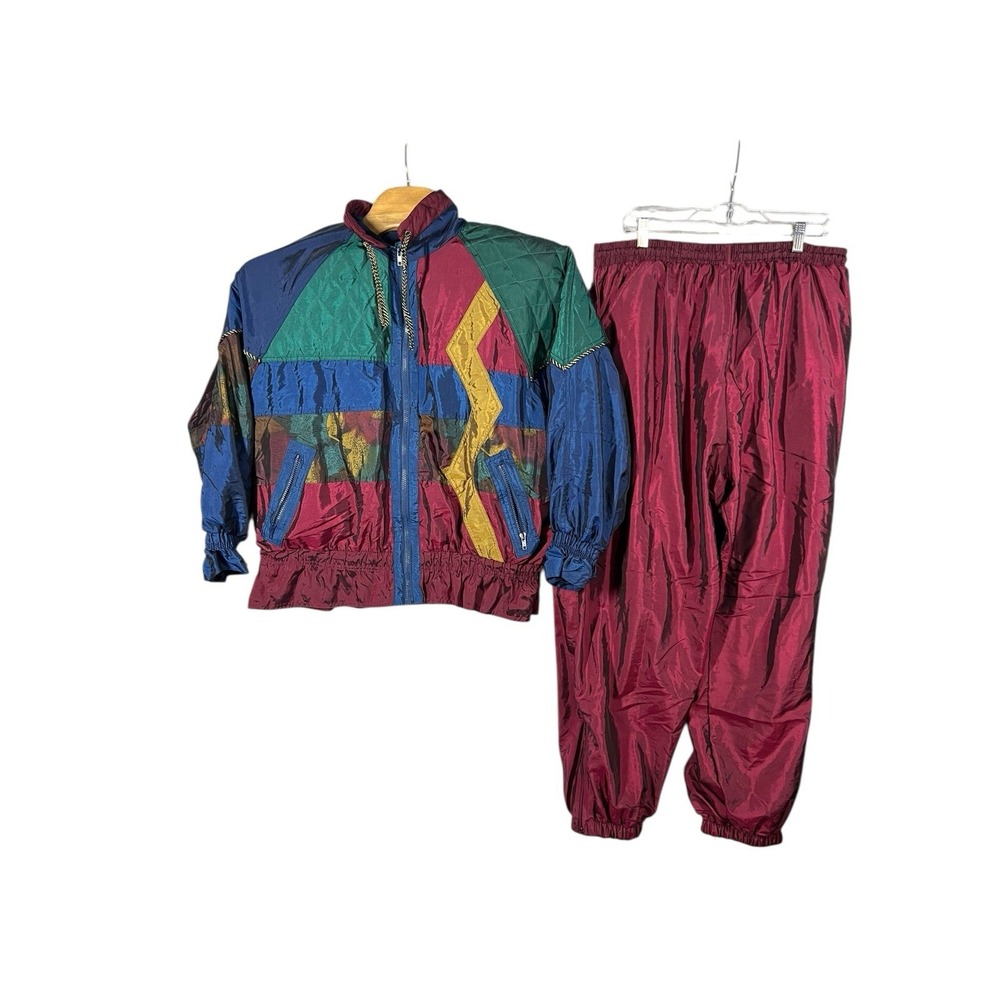 Vtg Climate‎ Zone Track Suit Jacket And Pants Womens 22w Nylon 80s 90s Metallic